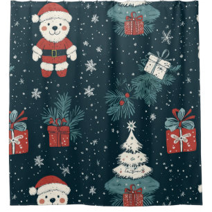 Cute Teddy Bear & Santa on Dark Green (1)