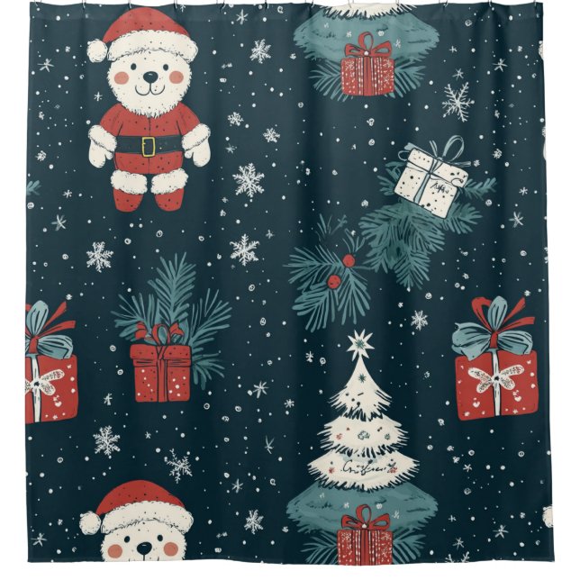 Cute Teddy Bear & Santa on Dark Green (1) (Front)