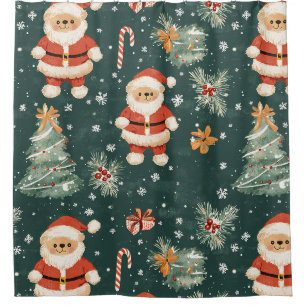 Cute Teddy Bear & Santa on Dark Green (2)
