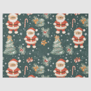 Cute Teddy Bear & Santa on Dark Green (2) Tissue Paper