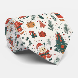 Cute Teddy Bear & Santa on White (1) Tie