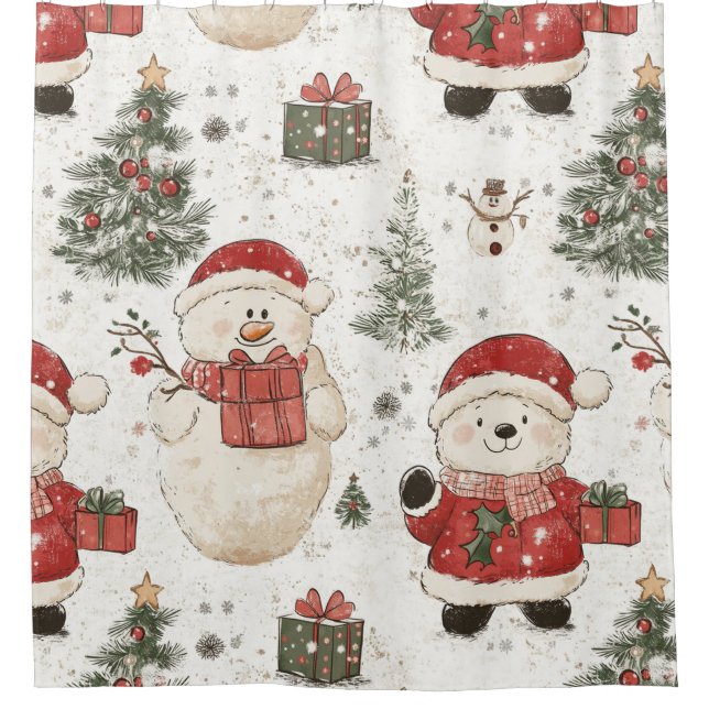 Cute Teddy Bear & Santa on White (2) (Front)