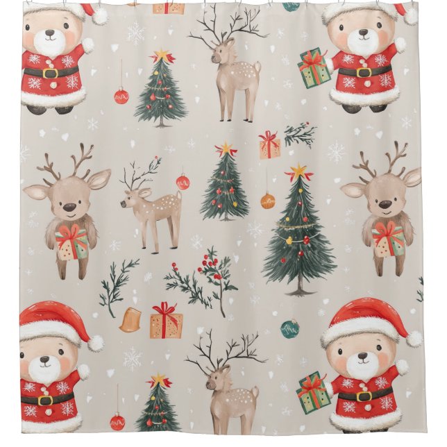 Cute Teddy Bear & Santa on White (5) (Front)