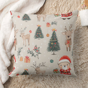 Cute Teddy Bear & Santa on White (5) Throw Pillow