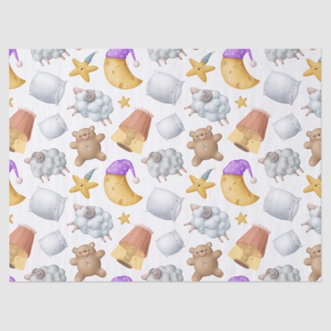 Cute Teddy Bear, Sheep, and Moon Decoupage Tissue Paper (Front)
