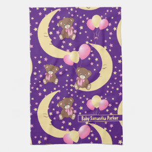 Cute Teddy Bear Sitting on the Moon Pattern Kitchen Towel