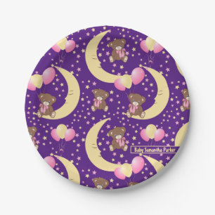 Cute Teddy Bear Sitting on the Moon Pattern Paper Plate