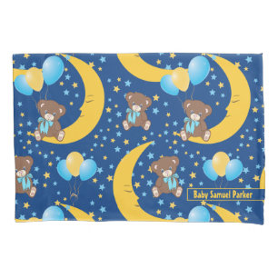 Cute Teddy Bear Sitting on the Moon Pattern Pillowcase