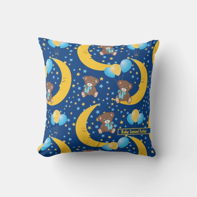 Cute Teddy Bear Sitting on the Moon Pattern Throw Pillow (Front)