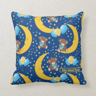 Cute Teddy Bear Sitting on the Moon Pattern Throw Pillow