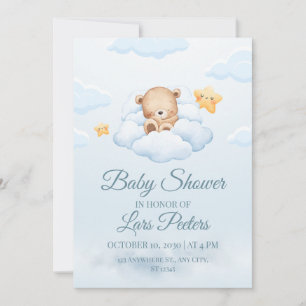 Cute Teddy Bear Sleeping on Cloud Baby Shower Invi Invitation