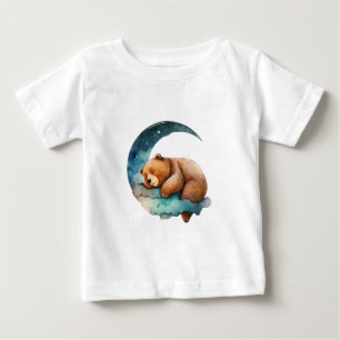 Cute Teddy Bear Sleeping on the Crescent Moon Baby T-Shirt