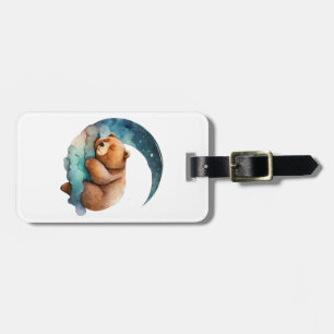 Cute Teddy Bear Sleeping on the Crescent Moon Luggage Tag