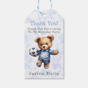 Cute Teddy Bear Soccer Birthday Party Thank You Gift Tags