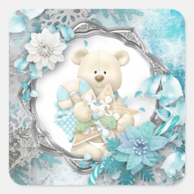 Cute Teddy Bear Square Sticker (Front)