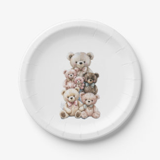 Cute Teddy Bear Stack Pastel Paper Plate