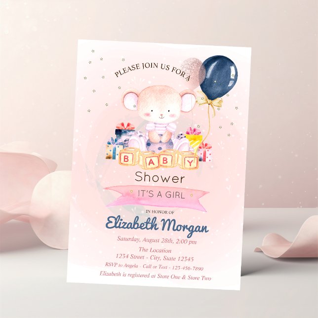Cute Teddy Bear,Stars Presents Baby Shower  Invitation (Creator Uploaded)