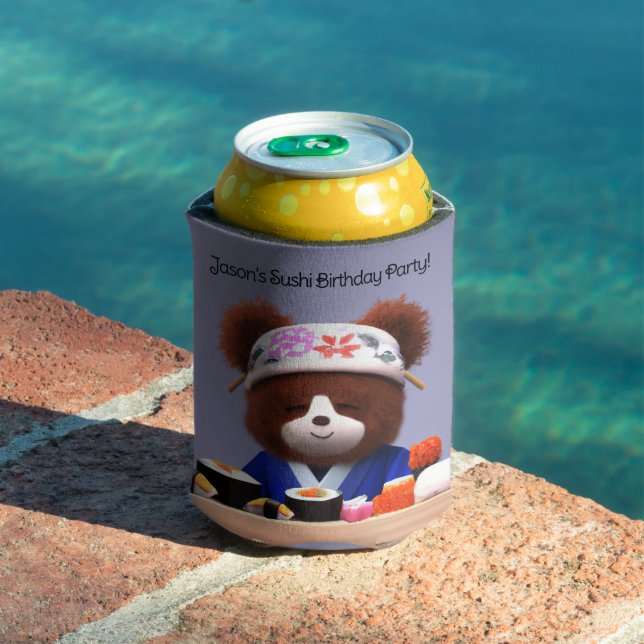 Cute Teddy Bear Sushi Chef Birthday Party Can Cooler (In Situ Pool)