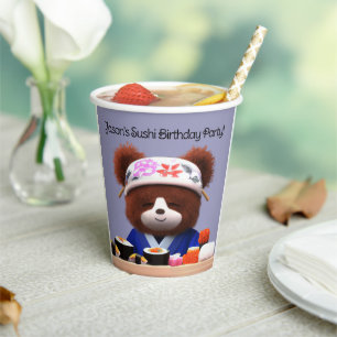 Cute Teddy Bear Sushi Chef Birthday Party Paper Cups