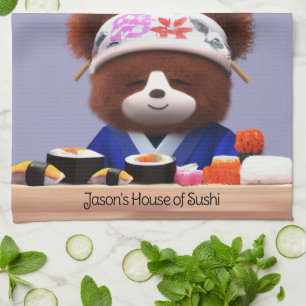 Cute Teddy Bear Sushi Chef Kitchen Towel