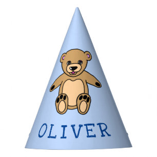 Cute Teddy Bear Toy Blue Kid`s Birthday Party Party Hat