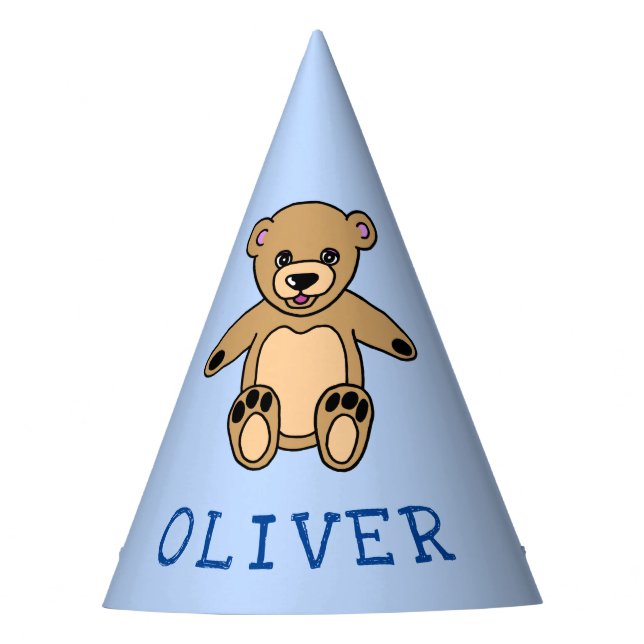 Cute Teddy Bear Toy Blue Kid`s Birthday Party Party Hat (Front)