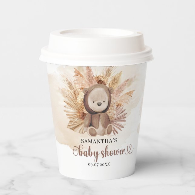 Cute teddy bear tropical dried palm pampas grass  paper cups (Front)