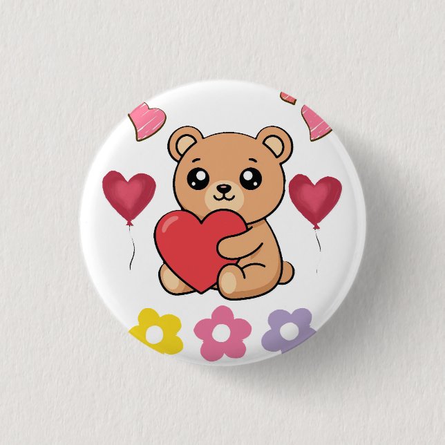 Cute Teddy Bear Valentine 1 Inch Round Button (Front)