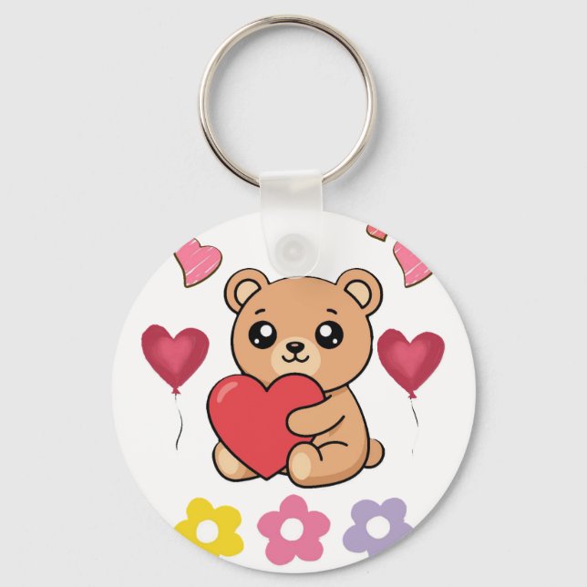 Cute Teddy Bear Valentine Keychain (Front)