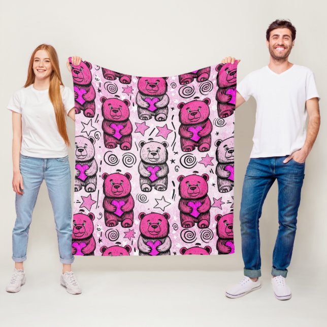 Cute Teddy Bear Valentine Pattern Fleece Blanket (In Situ)