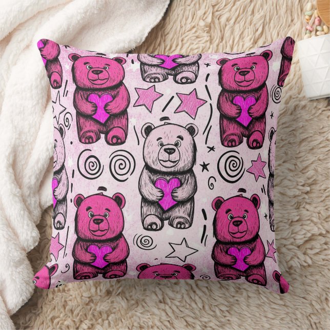 Cute Teddy Bear Valentine Pattern Throw Pillow (Blanket)