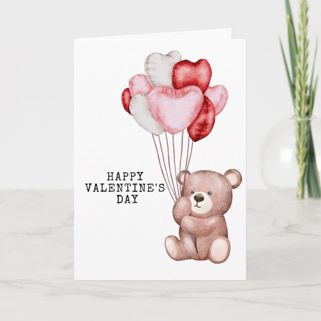 Cute Teddy Bear Valentine's Day Greeting Card Wate (Front)