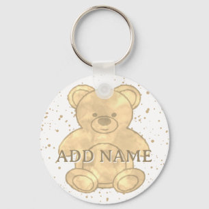 Cute Teddy Bear Watercolor Custom Name Keychain