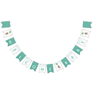 Cute Teddy Bear Welcome Gender Neutral Baby Shower Bunting Flags