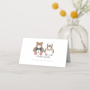 Cute teddy bear white wedding place card