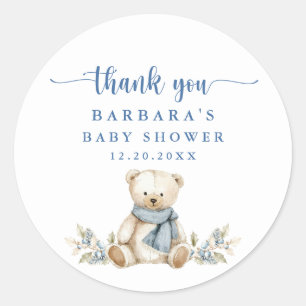 Cute Teddy Bear Winter Baby Shower Thank You Classic Round Sticker