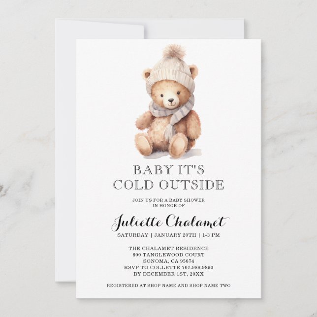 Cute Teddy Bear Winter Invitation (Front)
