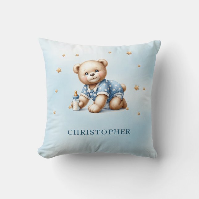 Cute teddy bear with baby bottle throw pillow (Front)