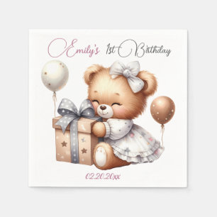 Cute Teddy Bear with Balloons and Gifts Napkin