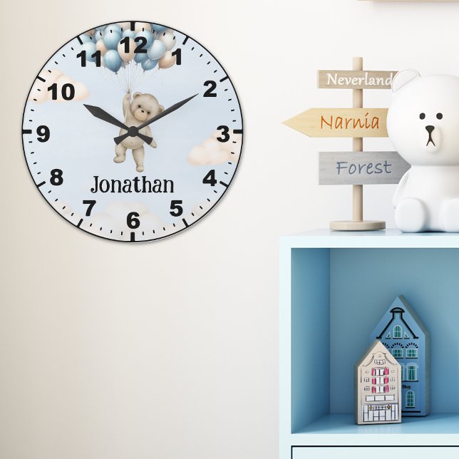 Cute Teddy Bear with Balloons Large Clock (Creator Uploaded)