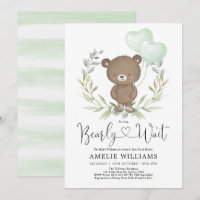 Cute Teddy Bear With Balloons Neutral Baby Shower