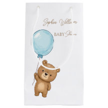 Cute Teddy Bear with Blue Balloon Boy Baby Shower