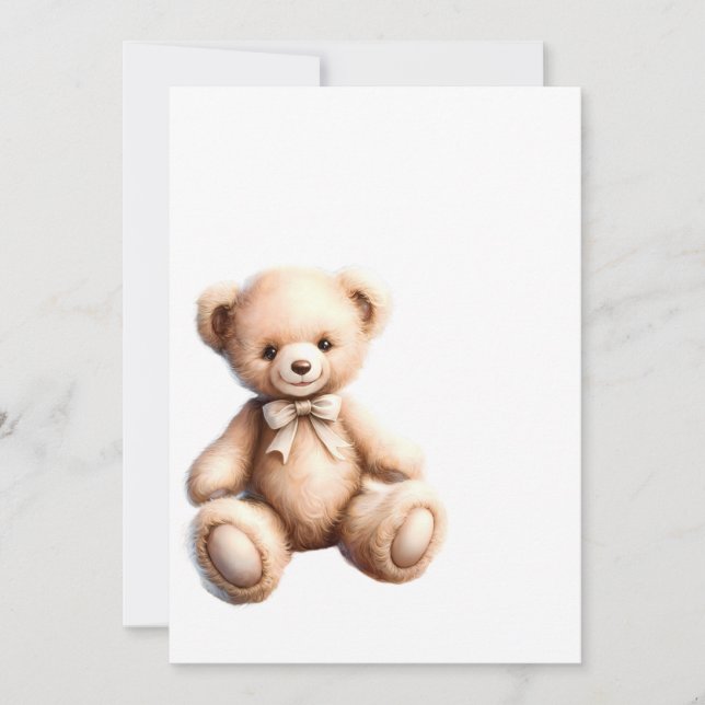Cute Teddy Bear with Bow - Soft Plush Invitation (Front)