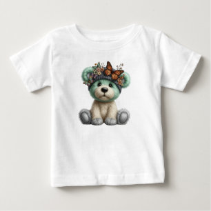 Cute Teddy Bear with Butterflies Floral Plush Baby T-Shirt
