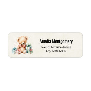 Cute Teddy Bear with Christmas Presents Address