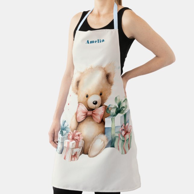 Cute Teddy Bear with Christmas Presents Apron (Insitu)