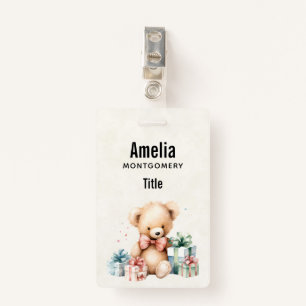 Cute Teddy Bear with Christmas Presents Badge