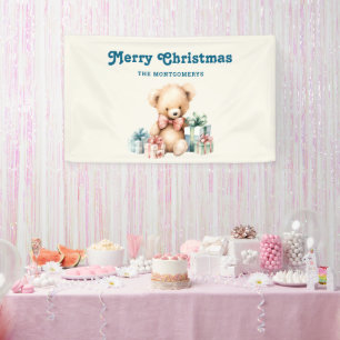 Cute Teddy Bear with Christmas Presents Banner