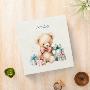 Cute Teddy Bear with Christmas Presents Binder