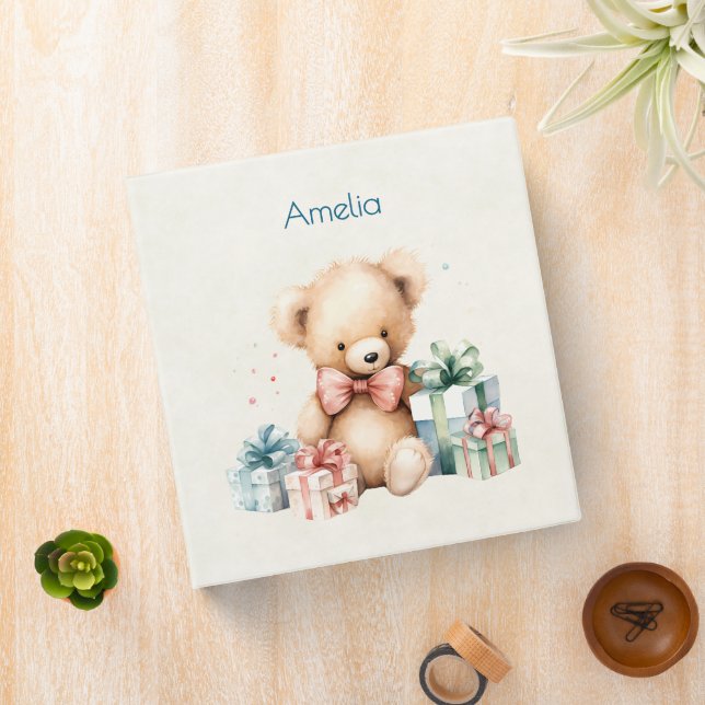 Cute Teddy Bear with Christmas Presents Binder (In Situ)